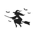 Witch flying on broomstick Silhouette Royalty Free Stock Photo