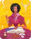 Witch - fortune teller with magic book. Card reading Royalty Free Stock Photo