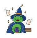 The Witch Frog. Toad in a cap and cloak. Halloween vector illustration