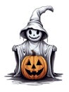 Witch ghost and halloween pumpkin for tshirts and stickers