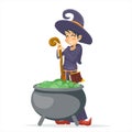 Witch girl with cauldron cartoon young character vector design illustration Royalty Free Stock Photo