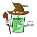 Witch green smoothie mascot cartoon