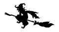 Witch, hag silhouette flying with magic broom