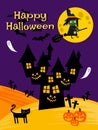 Witch in Halloween night background.