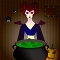 Witch Halloween Party , who brews a potion in a pot