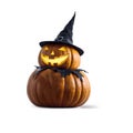 Witch halloween pumpkin isolated on transparency background. Royalty Free Stock Photo