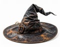 Witch Hat Black Leather Textured with Buckle and Orange Speckles Isolated on White Background Royalty Free Stock Photo
