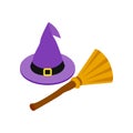 Witch hat and broom isometric 3d icon Royalty Free Stock Photo