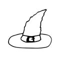 Witch hat with buckle hand drawn in doodle style. , scandinavian, monochrome. single element for design card, sticker halloween