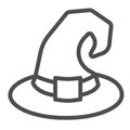 Witch hat, halloween, wizard, cosplay line icon, halloween concept, magic hat vector sign on white background, outline