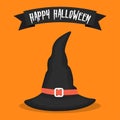 Witch hat icon on orange background. Halloween icon. Vector illustration Royalty Free Stock Photo