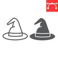 Witch hat line and glyph icon, halloween and scary, wizard hat sign vector graphics, editable stroke linear icon, eps 10 Royalty Free Stock Photo