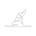 Witch hat one line art. Continuous line drawing of halloween theme, autumn mood, horrible, magic attribute, halloween