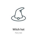Witch hat outline vector icon. Thin line black witch hat icon, flat vector simple element illustration from editable fairy tale Royalty Free Stock Photo