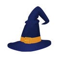 Witch hat, spooky magic purple clothing in cartoon style isolated on white background. Halloween decoration, with gold Royalty Free Stock Photo