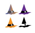 Witch Hat Vector Icon . hats with straps and buckles set . Witch Hat for Halloween.