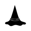 Witch hat vector illustration in simple style. Hand drawn wizard cap for holiday Halloween. Black icon isolated on a