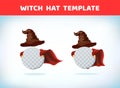 witch hat. Wizard cone. Masquerade costume headdress. Carnival or Halloween mask. Cartoon Vector illustration. Red cape