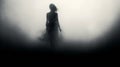 Mysterious Woman In Black And White Fog - Darkly Romanticism Art