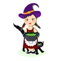 Witch with her black cat preparing potion Royalty Free Stock Photo