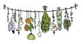 Witch herbs boho hanging colorful doodle decoration