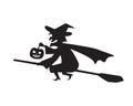 Witch hold pumpkin lamp on a broomstick