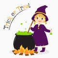 Cute Witch Holding a Potion Bottle, Halloween Cartoon Vector