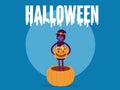 Witch holding pumpkin basket full candies and sweets. Concept halloween celebration vector design Royalty Free Stock Photo