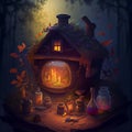 Witch House Halloween Party Decoration Dogotal Generated Magic Artwork Illustration Royalty Free Stock Photo