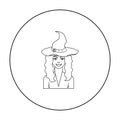 Witch icon in outline style isolated on white background. Black and white magic symbol stock vector illustration. Royalty Free Stock Photo