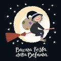 Witch illustration, Epiphany quote in Italian Royalty Free Stock Photo