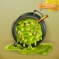 Witch Kitchen. Pot with a potion. Halloween vector icon
