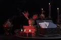 Witch laboratory with potion, elixirs, glass bottles, dry flowers, herbs and ingredients. Esoteric, wicca and occult background,