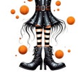 Witch legs in striped stockings.Halloween poster