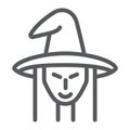 Witch line icon, witchcraft and halloween, witch face sign, vector graphics, a linear pattern on a white background.