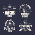 Witch logo set. 4 Witch related labels, badges, emblems.
