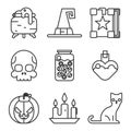 Witch magic halloween icons set isolated flat