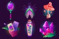 Witch magic items , cartoon wizard stuff icons set