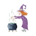 Witch with magic pot. Halloween illustration. Royalty Free Stock Photo