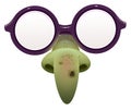 Witch mask for masquerade. Glasses and green nose with wart