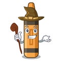 Witch orange crayon in the cartoon shape Royalty Free Stock Photo