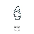 Witch outline vector icon. Thin line black witch icon, flat vector simple element illustration from editable fairy tale concept Royalty Free Stock Photo