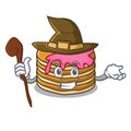 Witch pancake with strawberry mascot cartoon