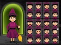 Witch Pink Dress Girl Cartoon Emotion Faces Vector Illustration Royalty Free Stock Photo