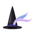 Witch Pointed Cone with Feathers Isolated on White Background Vector Illustration