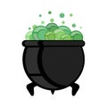 Witch pot of boiling green magic potion for Halloween, vector il Royalty Free Stock Photo