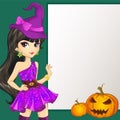 Witch In Purple Dress Hold Banner