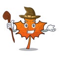 Witch red maple leaf mascot cartoon Royalty Free Stock Photo