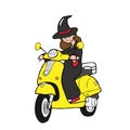 Witch rides scooter cartoon