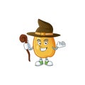 Witch ripe fragrant pear fruit cartoon character Royalty Free Stock Photo